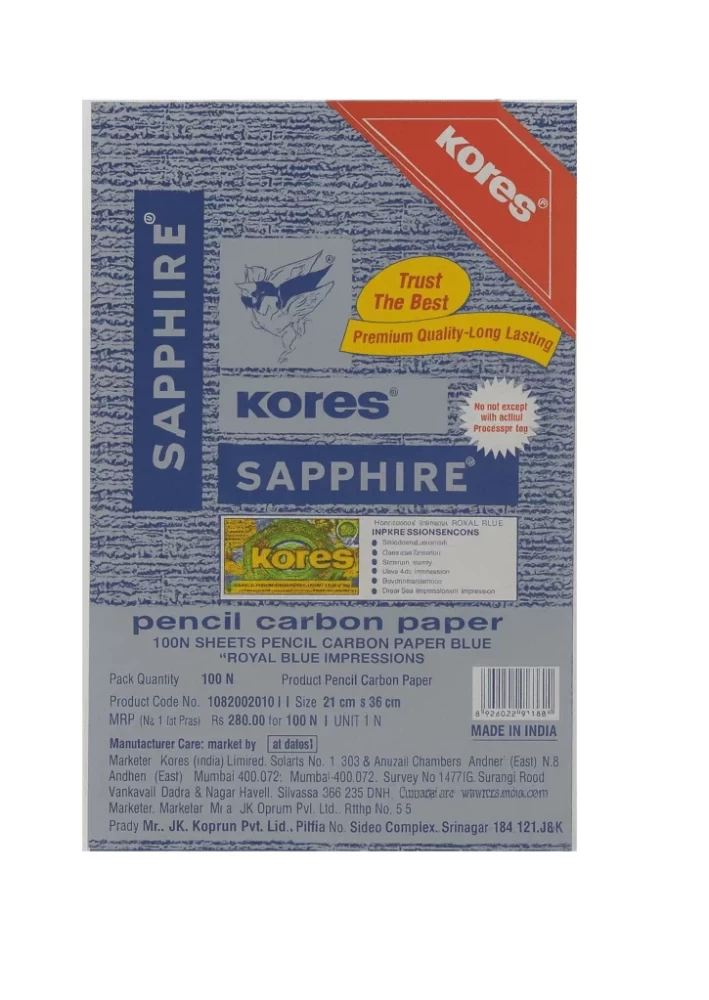 Kores Pen/Pencil Carbon Paper, Sapphire Blue | Pack of 100 Sheets/REAM